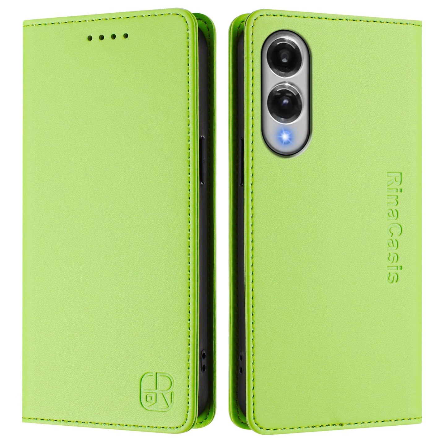 For Samsung Galaxy S25 Edge 5G RC01 Dual-Folded Magnetic Suction RFID Leather Phone Case(Grass Green)