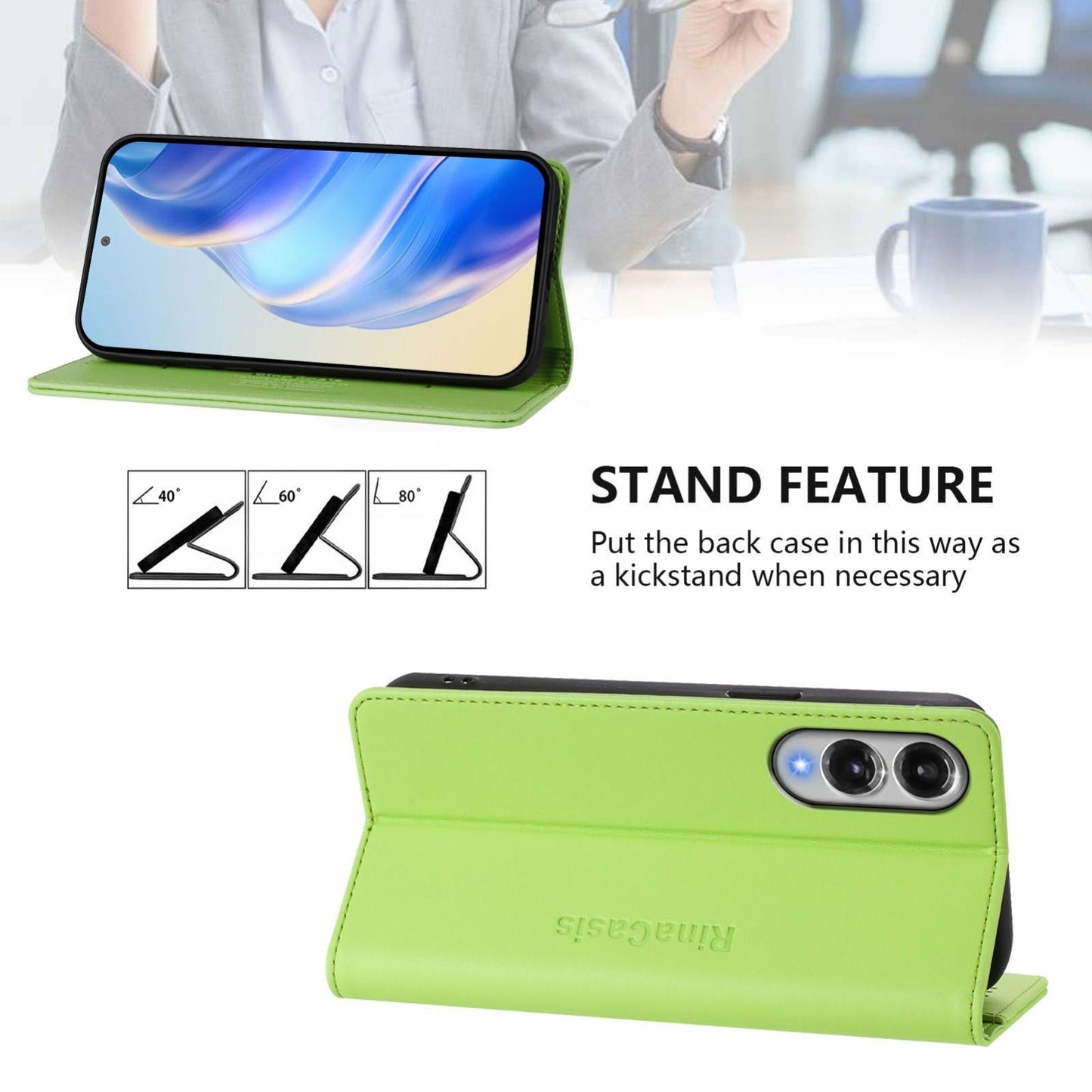 For Samsung Galaxy S25 Edge 5G RC01 Dual-Folded Magnetic Suction RFID Leather Phone Case(Grass Green)