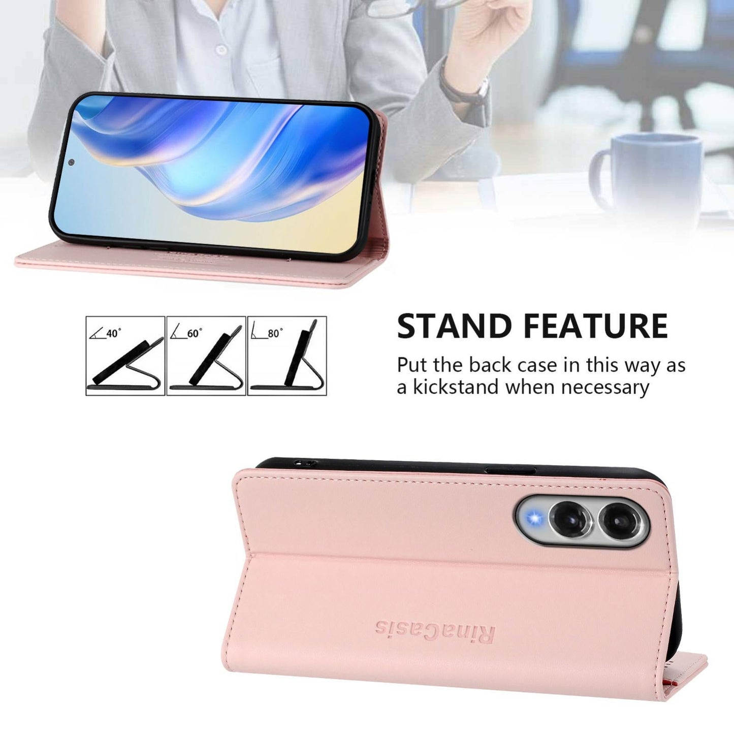 For Samsung Galaxy S25 Edge 5G RC01 Dual-Folded Magnetic Suction RFID Leather Phone Case(Pink)