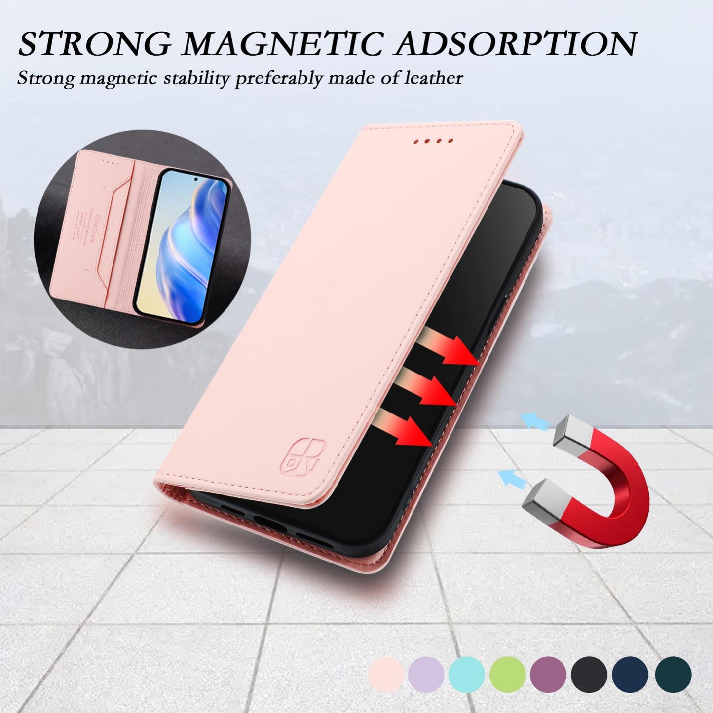 For Samsung Galaxy S25 Edge 5G RC01 Dual-Folded Magnetic Suction RFID Leather Phone Case(Pink)