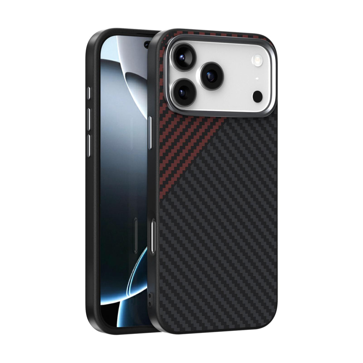 Compatible with iPhone 18 Pro Max & 17 Pro Max ABEEL C Carbon Fiber Series 6D Micro Relief MagSafe Phone Case - Black Red