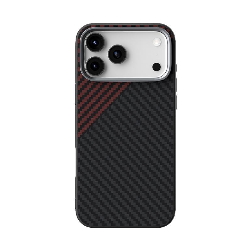 Compatible with iPhone 18 Pro Max & 17 Pro Max ABEEL C Carbon Fiber Series 6D Micro Relief MagSafe Phone Case - Black Red