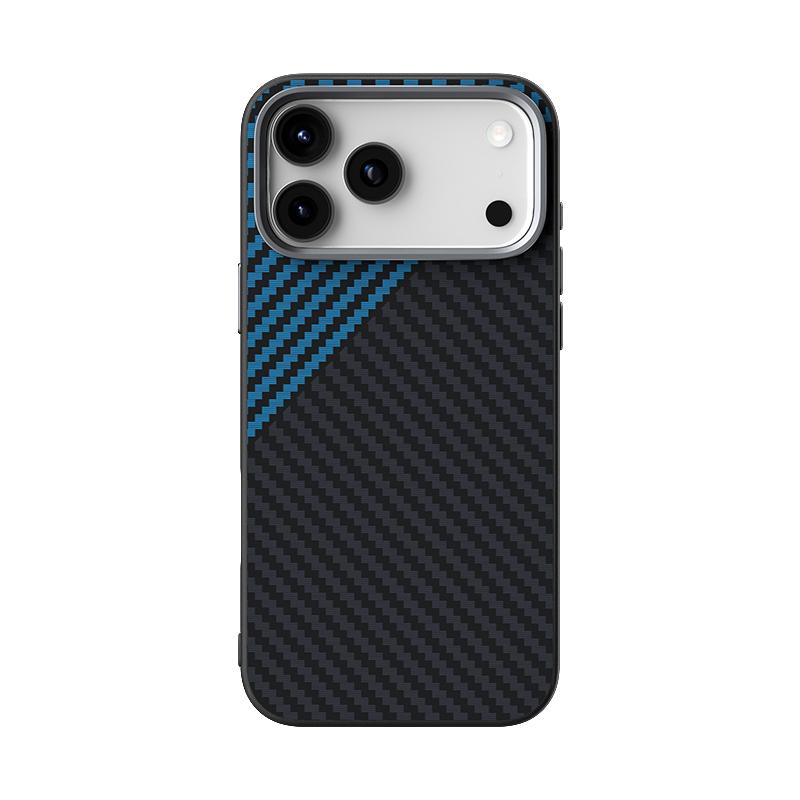 Compatible with iPhone 18 Pro & 17 Pro ABEEL C Carbon Fiber Series 6D Micro Relief MagSafe Phone Case - Black Blue