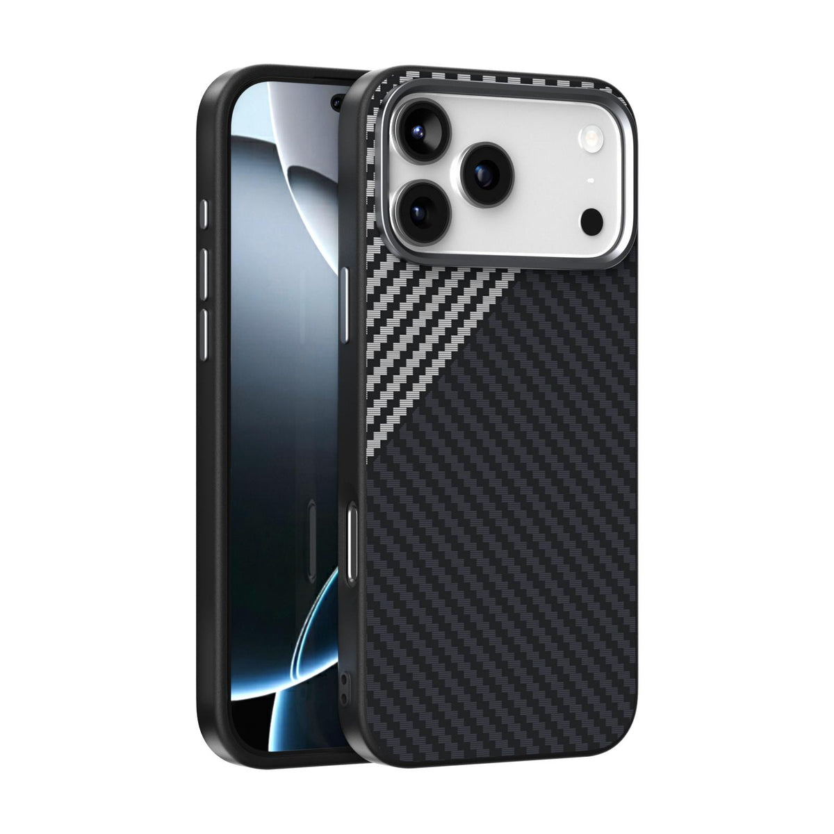 Compatible with iPhone 18 Pro & 17 Pro ABEEL C Carbon Fiber Series 6D Micro Relief MagSafe Phone Case - Black Grey