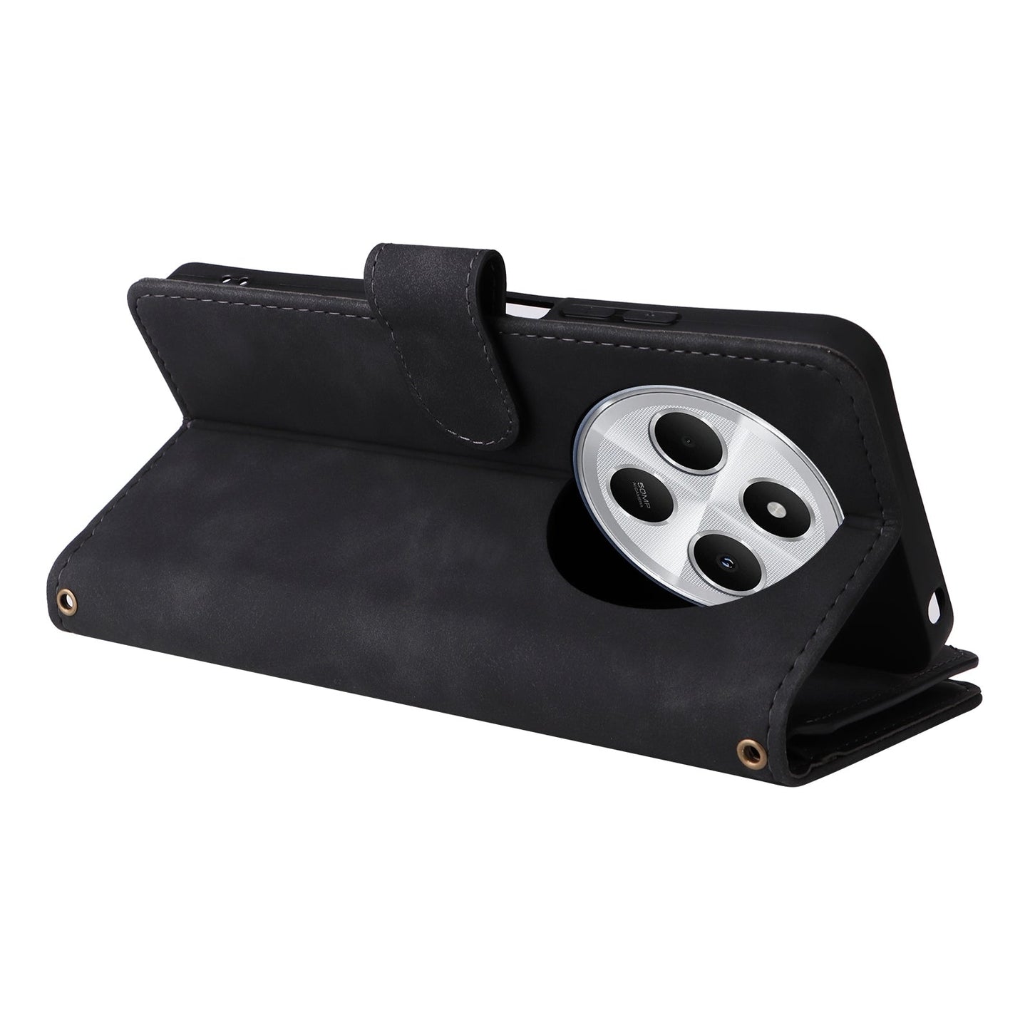 For Redmi 14C 4G Multifunctional Frosted Zipper Wallet Leather Phone Case(Black)