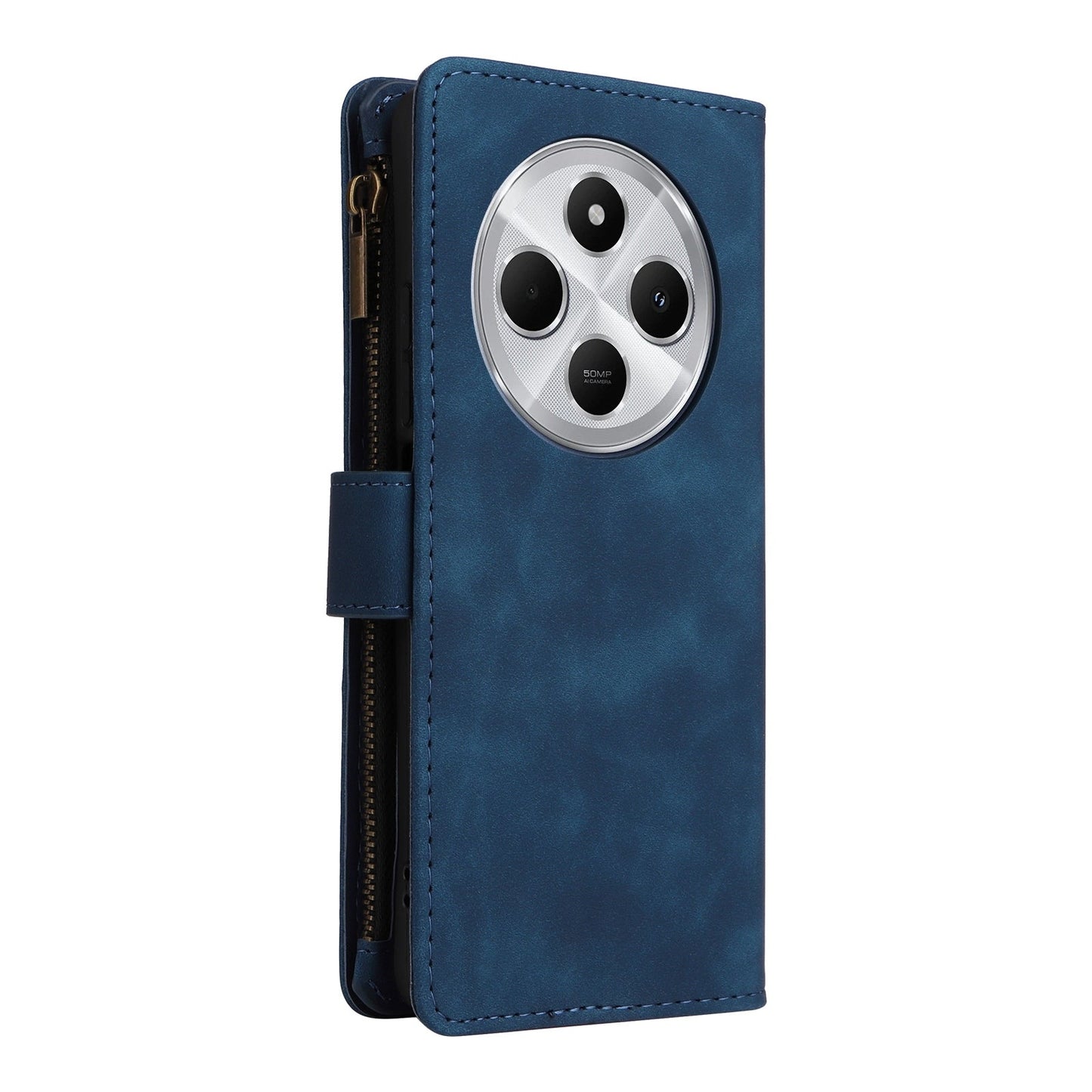 For Redmi 14C 4G Multifunctional Frosted Zipper Wallet Leather Phone Case(Blue)