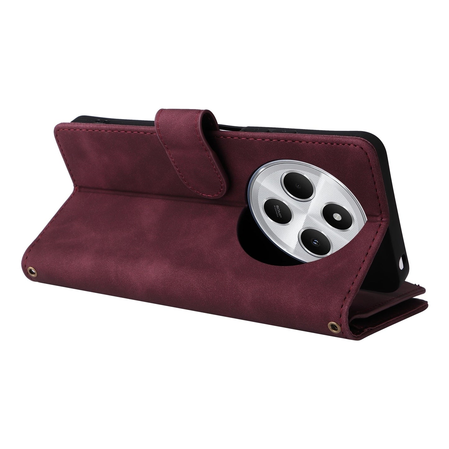 For Redmi 14C 4G Multifunctional Frosted Zipper Wallet Leather Phone Case(Wine Red)