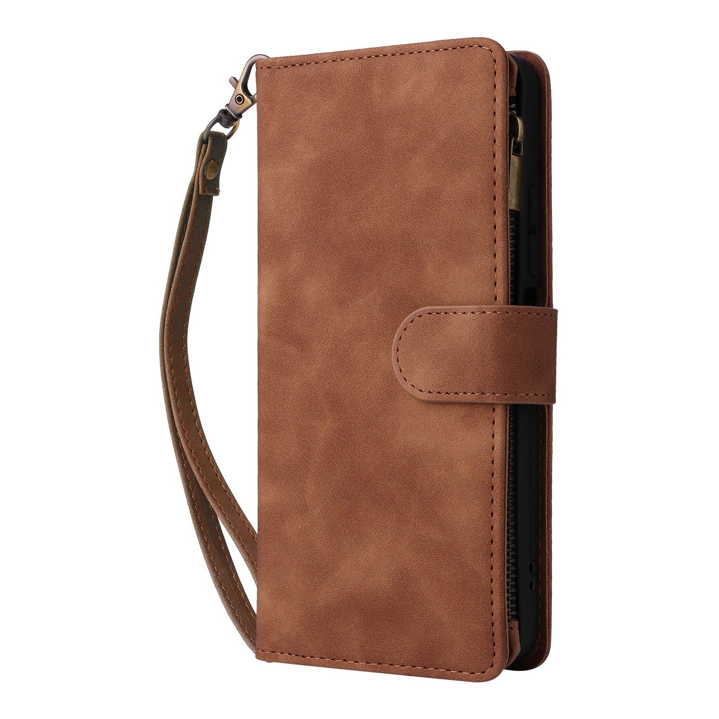 For Redmi 14C 4G Multifunctional Frosted Zipper Wallet Leather Phone Case(Brown)