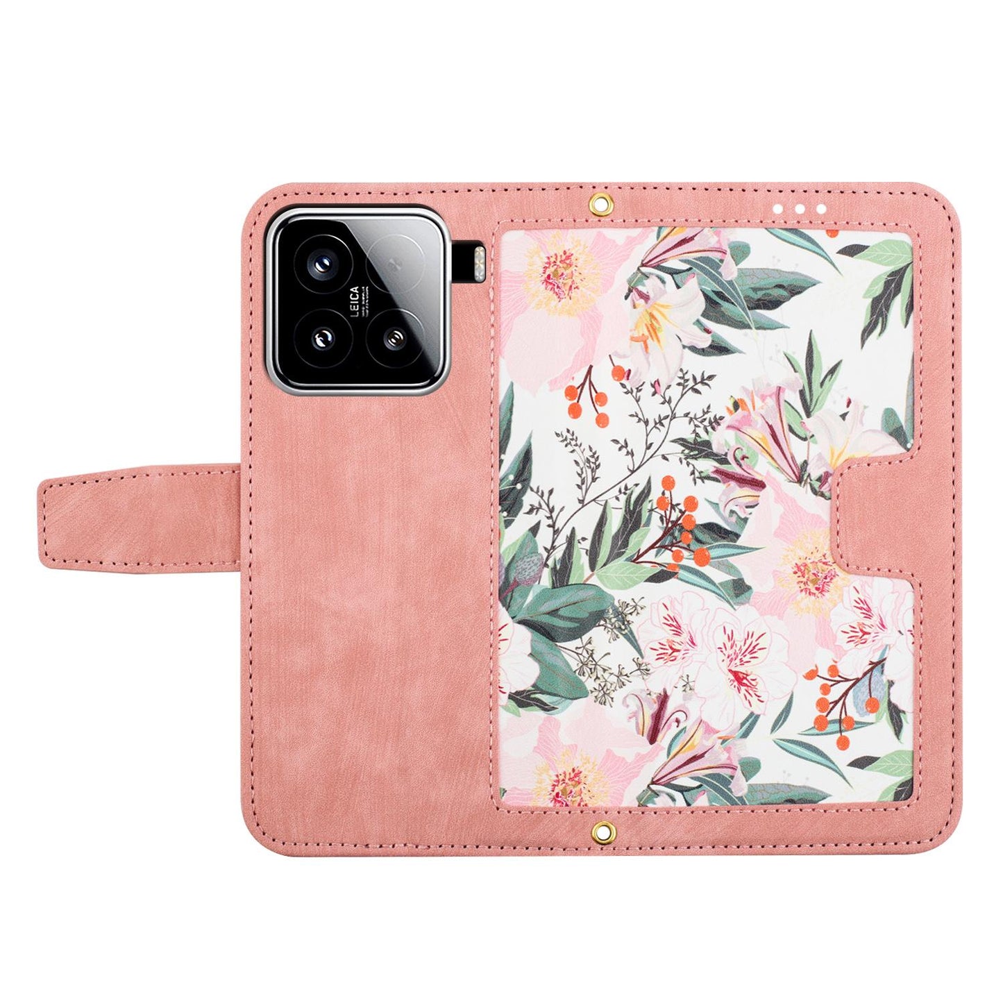For Xiaomi 15 Pro Floral Pattern Leather Phone Case with Lanyard(Pink)