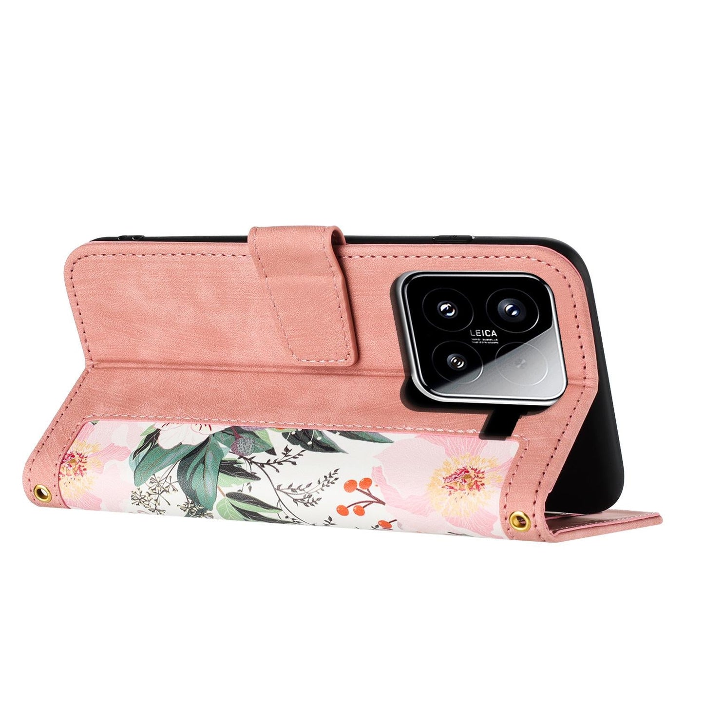 For Xiaomi 15 Pro Floral Pattern Leather Phone Case with Lanyard(Pink)