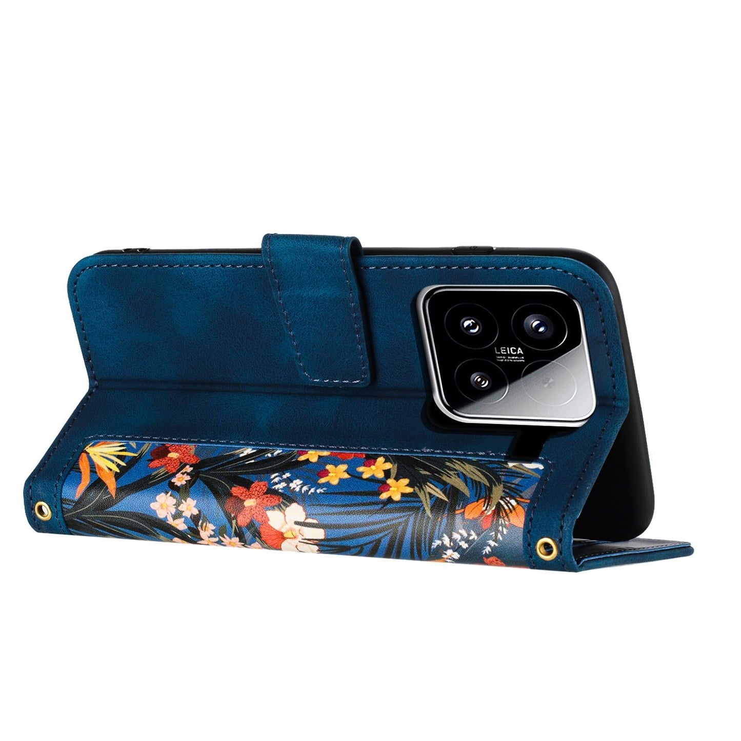 For Xiaomi 15 Pro Floral Pattern Leather Phone Case with Lanyard(Dark Blue)