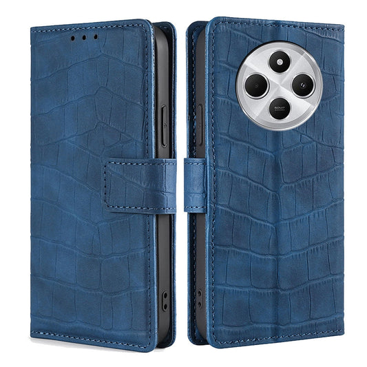 For Redmi 14C 4G Skin Feel Crocodile Magnetic Clasp Leather Phone Case(Blue)