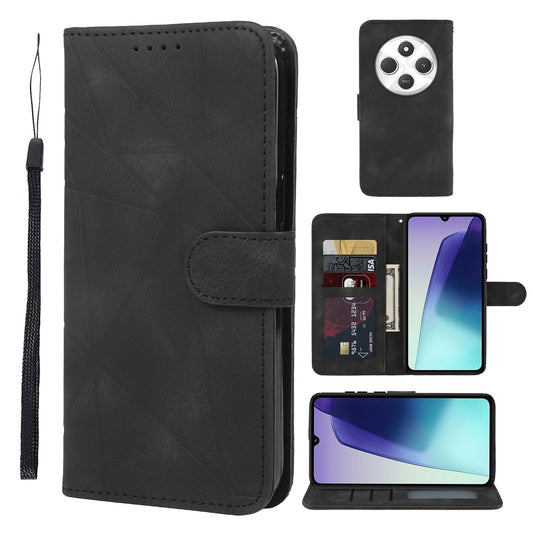 For Redmi 14C 4G Skin Feel Geometric Lines Leather Phone Case(Black)