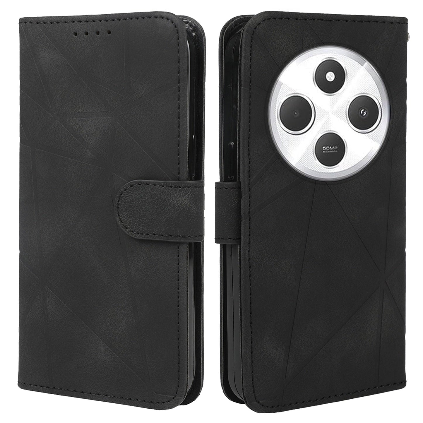 For Redmi 14C 4G Skin Feel Geometric Lines Leather Phone Case(Black)