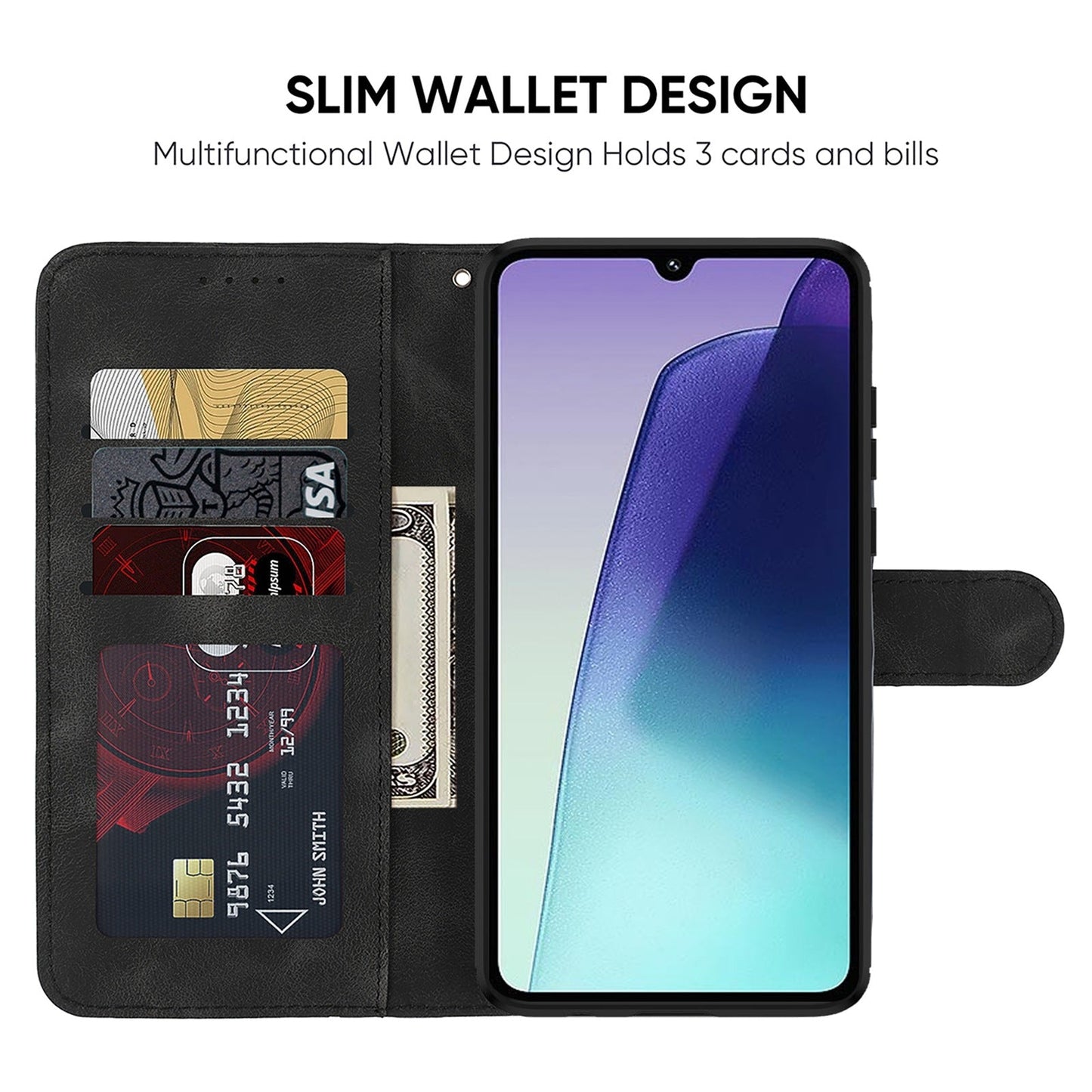 For Redmi 14C 4G Skin Feel Geometric Lines Leather Phone Case(Black)