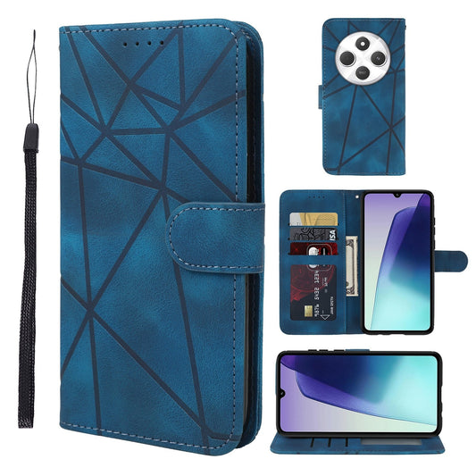 For Redmi 14C 4G Skin Feel Geometric Lines Leather Phone Case(Blue)