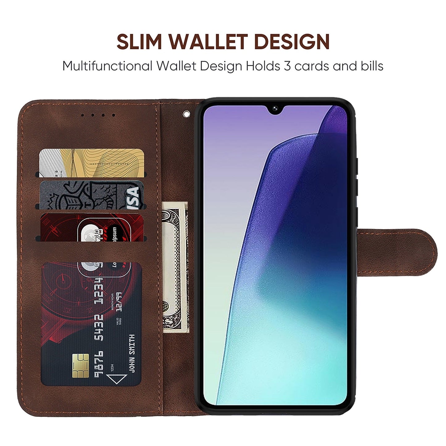 For Redmi 14C 4G Skin Feel Geometric Lines Leather Phone Case(Brown)