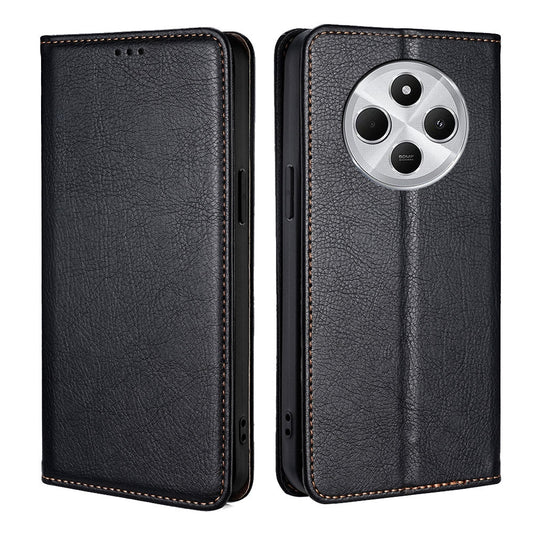 For Redmi 14C 4G Gloss Oil Solid Color Magnetic Leather Phone Case(Black)