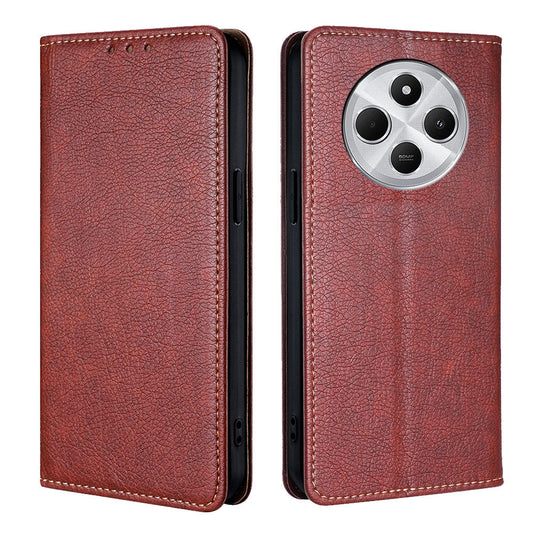 For Redmi 14C 4G Gloss Oil Solid Color Magnetic Leather Phone Case(Brown)