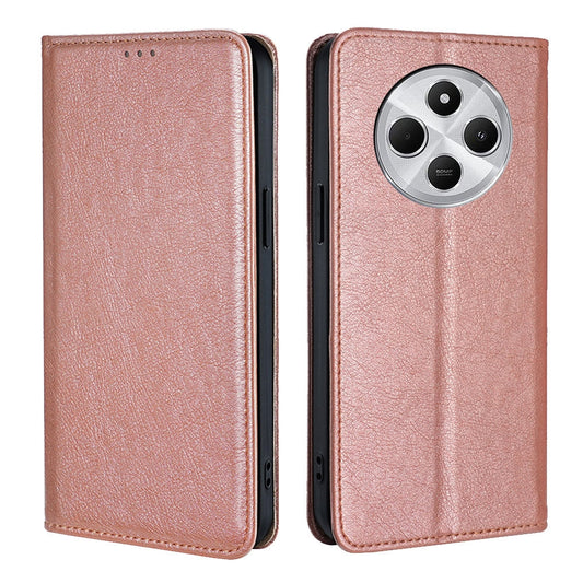 For Redmi 14C 4G Gloss Oil Solid Color Magnetic Leather Phone Case(Rose Gold)