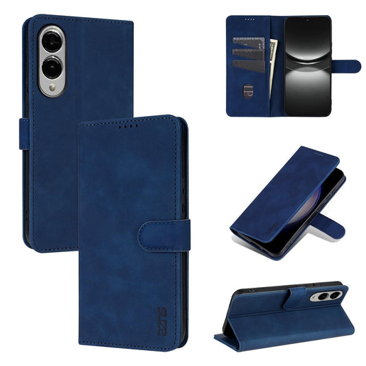 For Samsung Galaxy S25 Edge 5G AZNS Skin Feel Calf Texture Flip Leather Phone Case(Blue)
