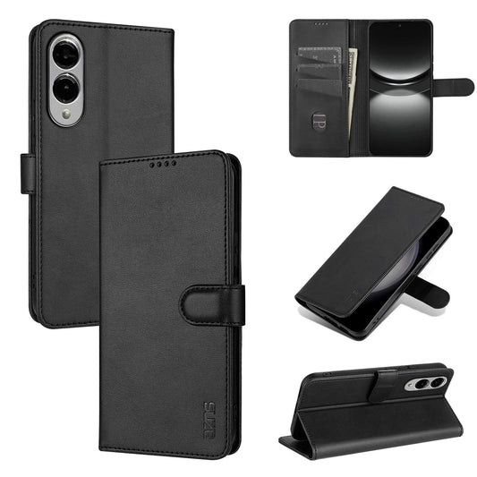 For Samsung Galaxy S25 Edge 5G AZNS Skin Feel Calf Texture Flip Leather Phone Case(Black)