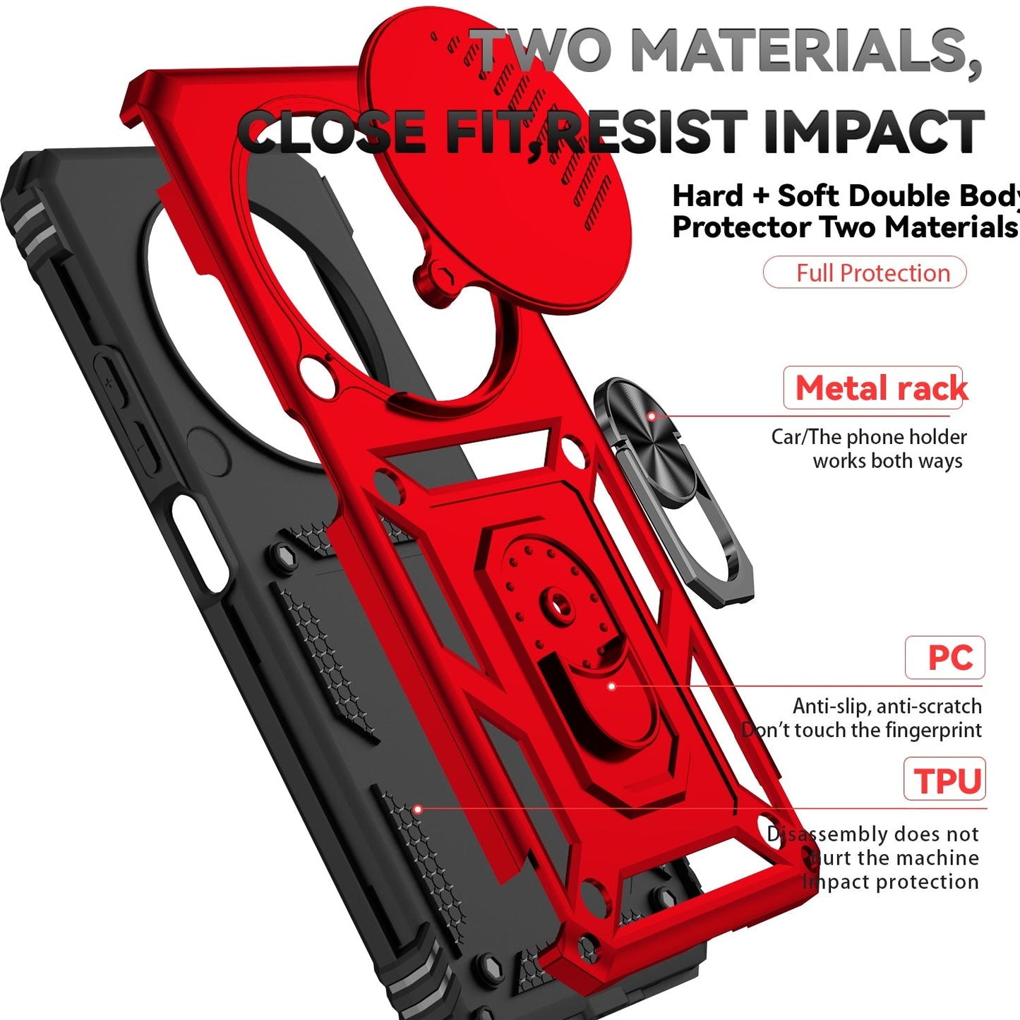 For Redmi 14C 4G Sliding Camshield Holder Phone Case(Red)