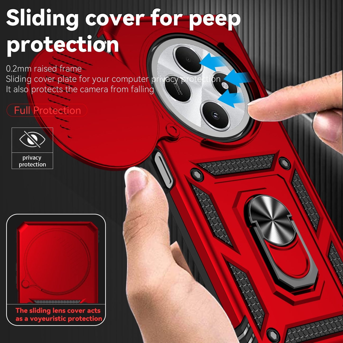 For Redmi 14C 4G Sliding Camshield Holder Phone Case(Red)