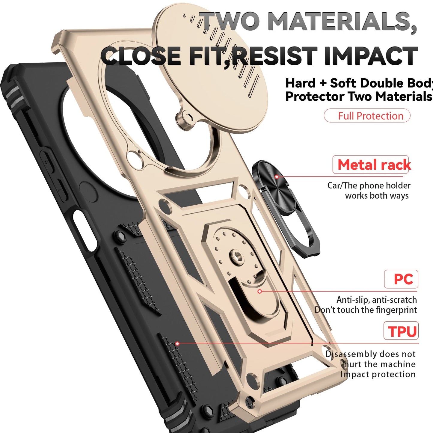 For Redmi 14C 4G Sliding Camshield Holder Phone Case(Gold)