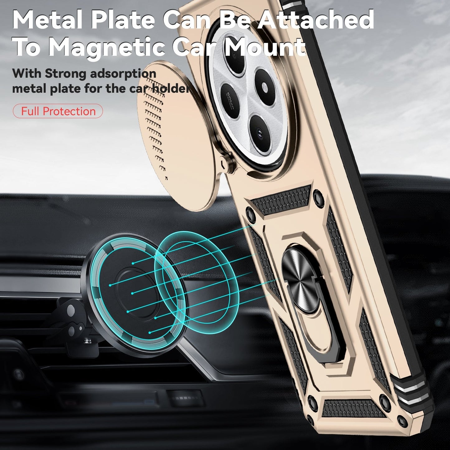 For Redmi 14C 4G Sliding Camshield Holder Phone Case(Gold)