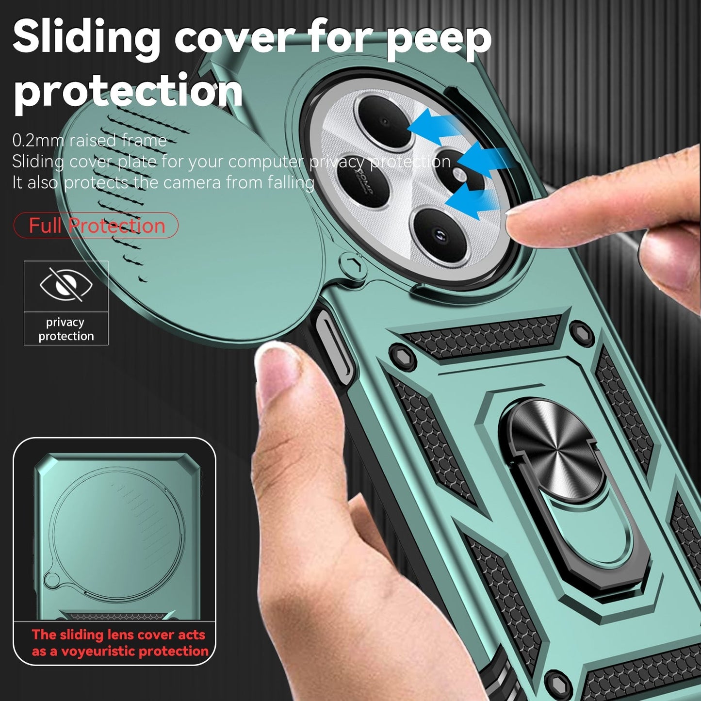 For Redmi 14C 4G Sliding Camshield Holder Phone Case(Green)