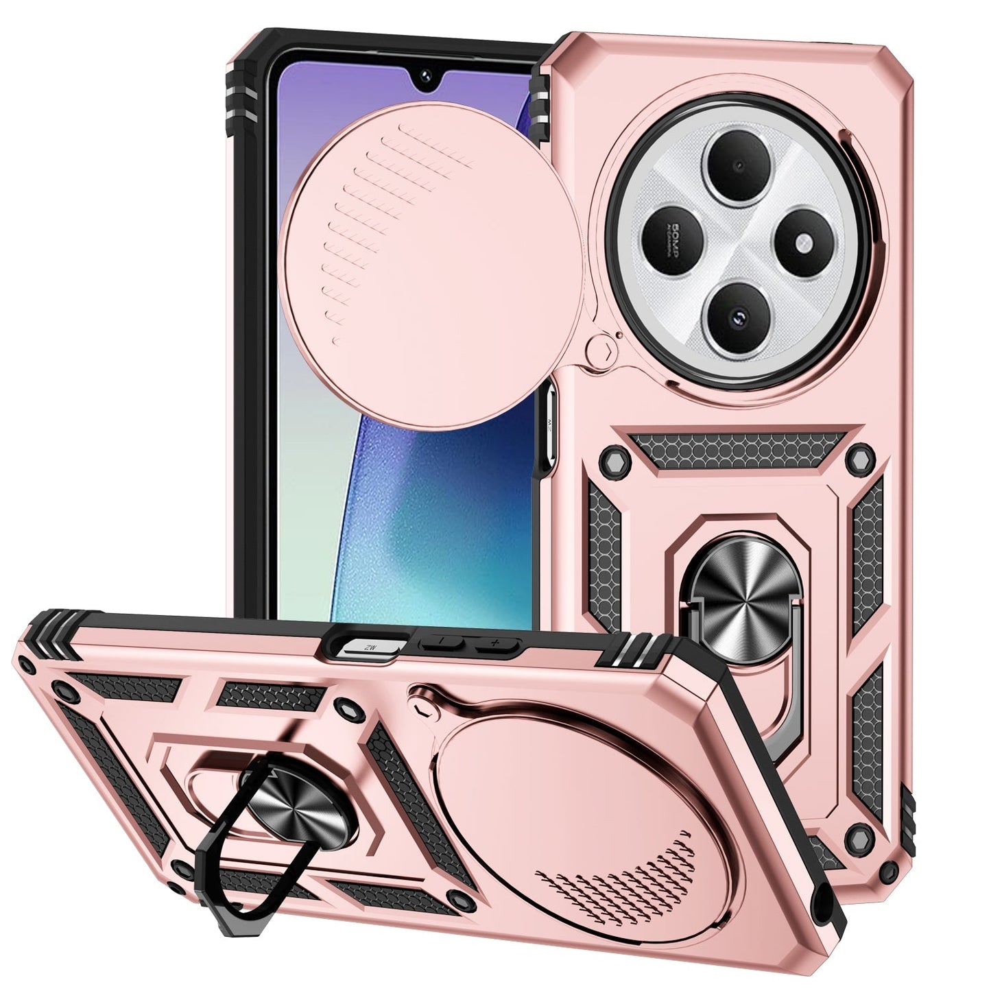 For Redmi 14C 4G Sliding Camshield Holder Phone Case(Rose Gold)