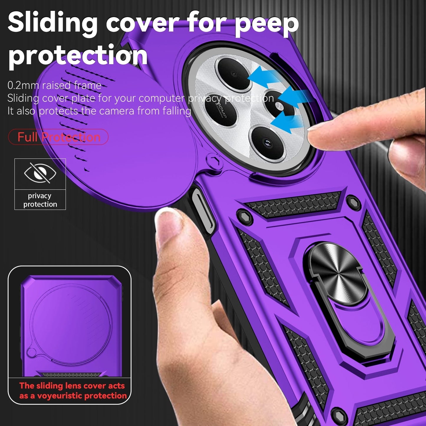For Redmi 14C 4G Sliding Camshield Holder Phone Case(Purple)