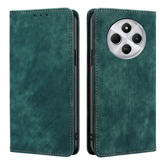 For Redmi 14C 4G RFID Anti-theft Brush Magnetic Leather Phone Case(Green)