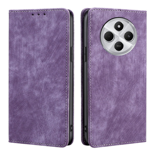 For Redmi 14C 4G RFID Anti-theft Brush Magnetic Leather Phone Case(Purple)