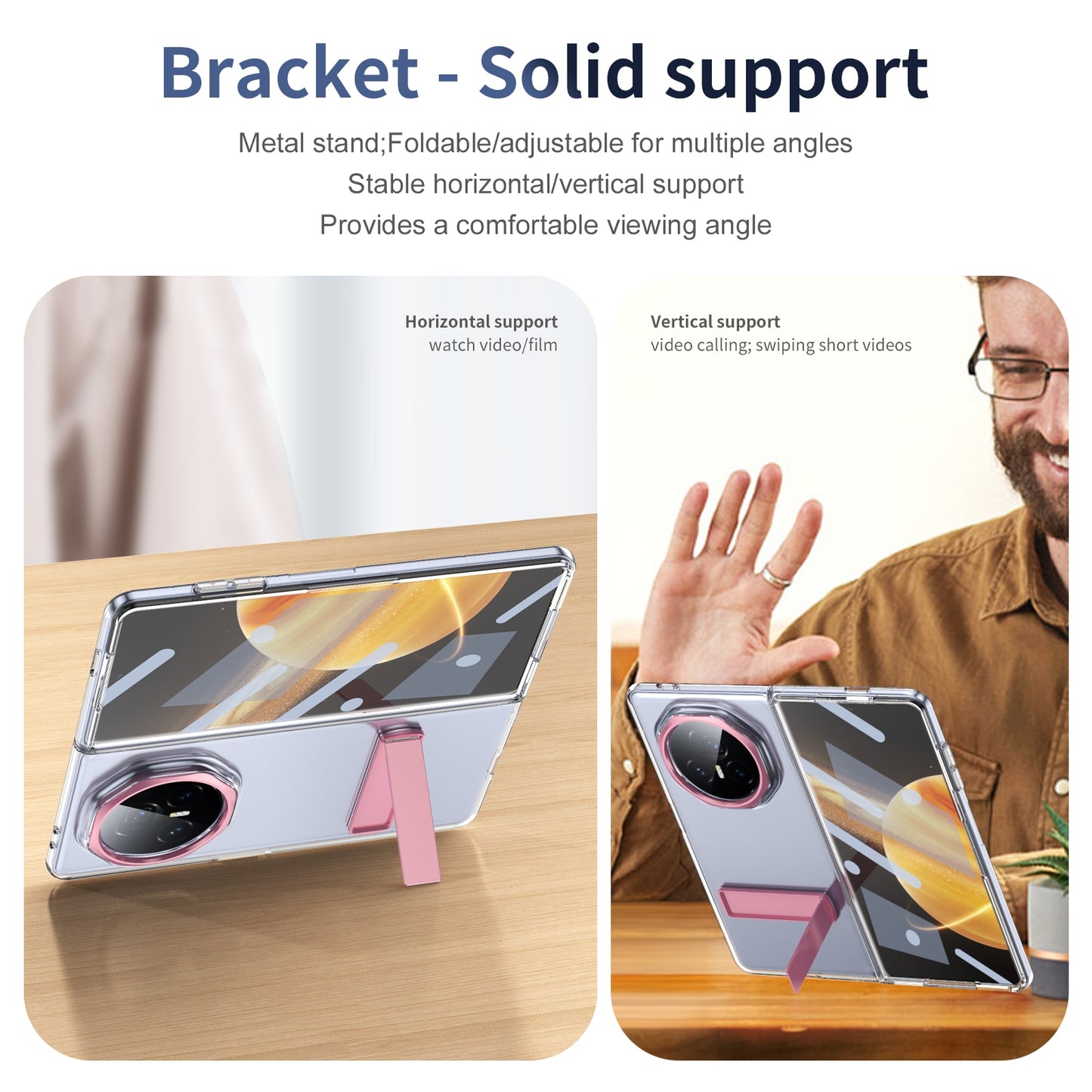 For Honor Magic V3 Ice-Cold Holder PC Hybrid TPU Phone Case(Pink)