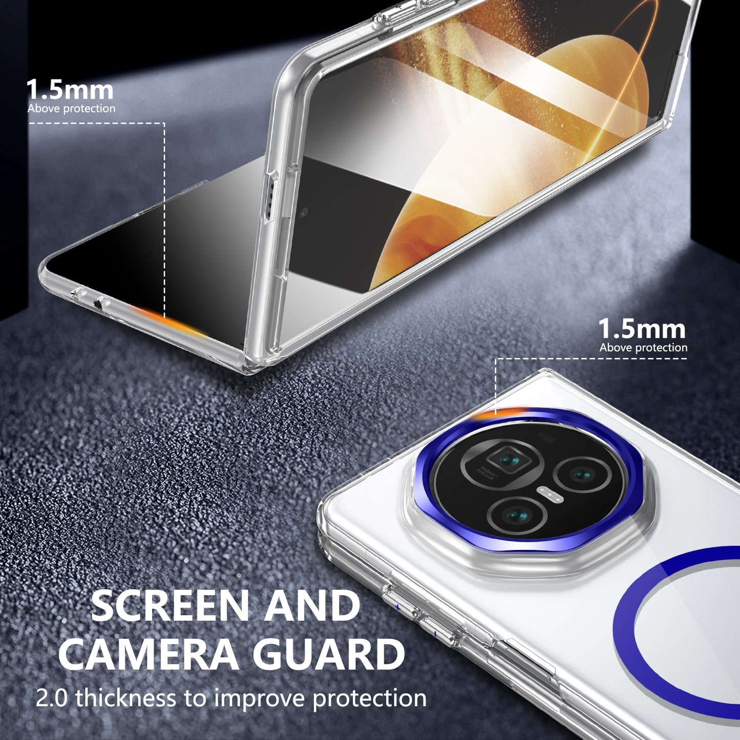 For Honor Magic V3 lce Folding Series MagSafe Integrated Clear PC Phone Case(Royal Blue)