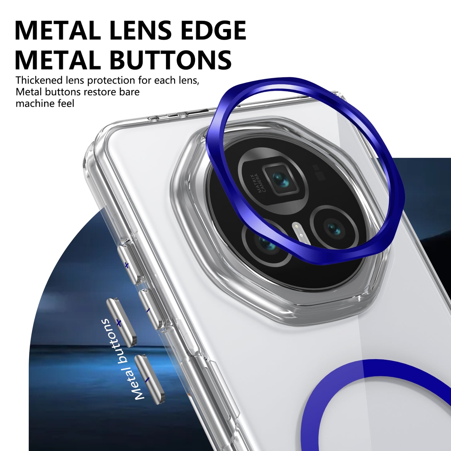 For Honor Magic V3 lce Folding Series MagSafe Integrated Clear PC Phone Case(Royal Blue)