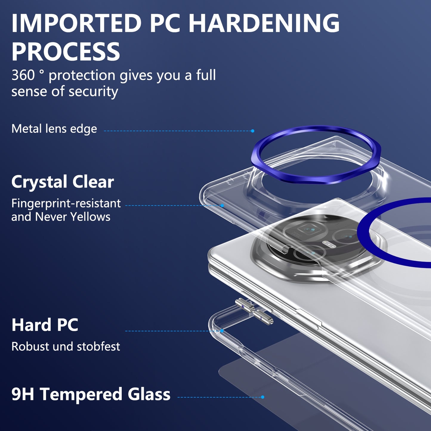 For Honor Magic V3 lce Folding Series MagSafe Integrated Clear PC Phone Case(Royal Blue)