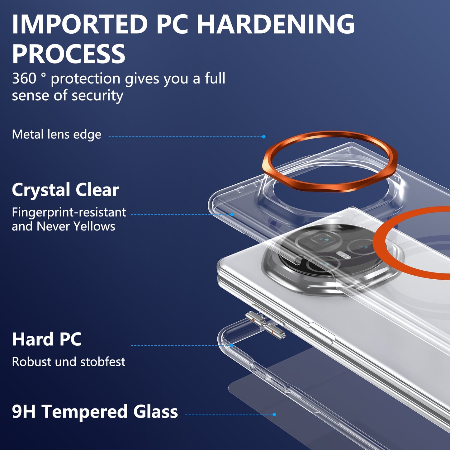 For Honor Magic V3 lce Folding Series MagSafe Integrated Clear PC Phone Case(Orange)