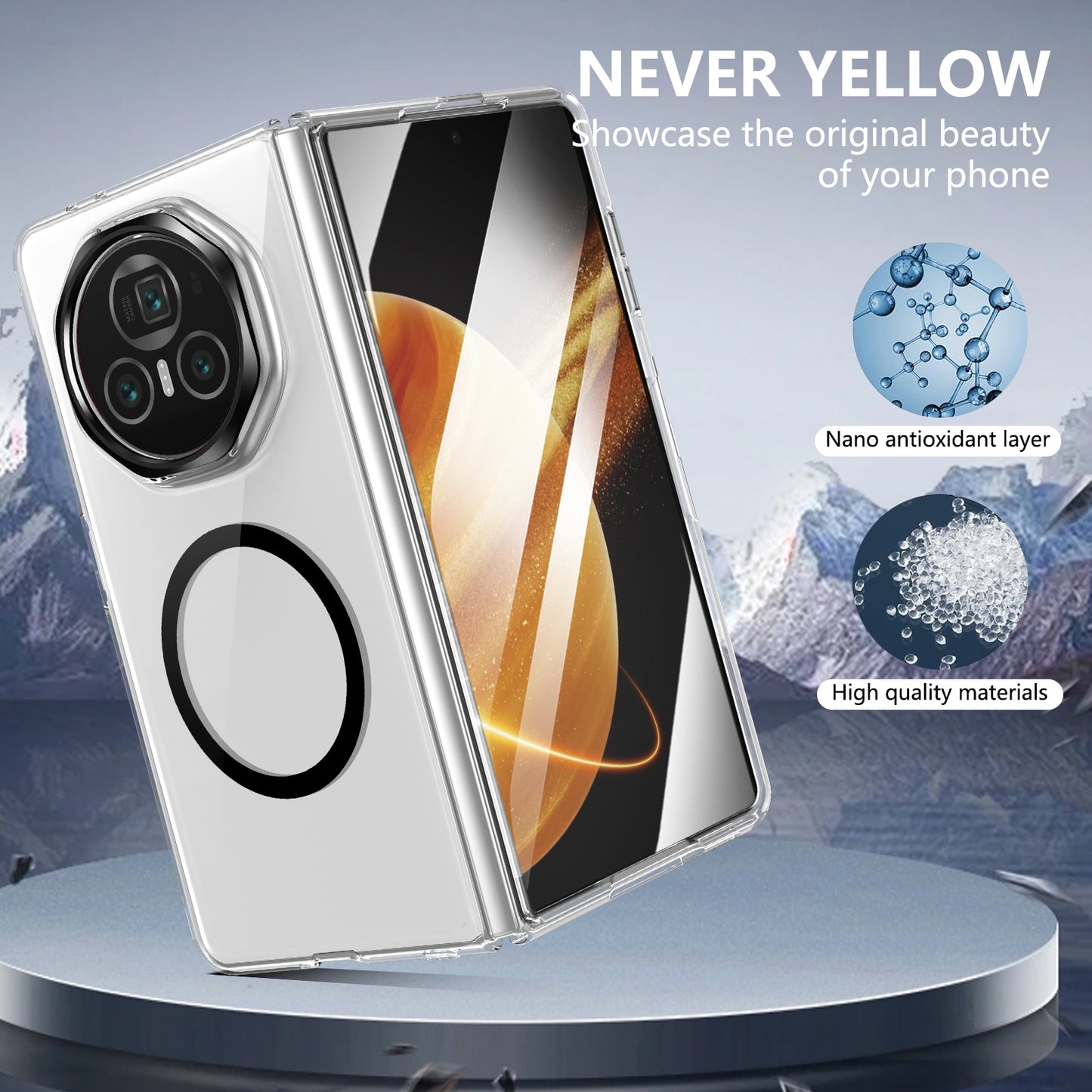 For Honor Magic V3 lce Folding Series MagSafe Integrated Clear PC Phone Case(Black)