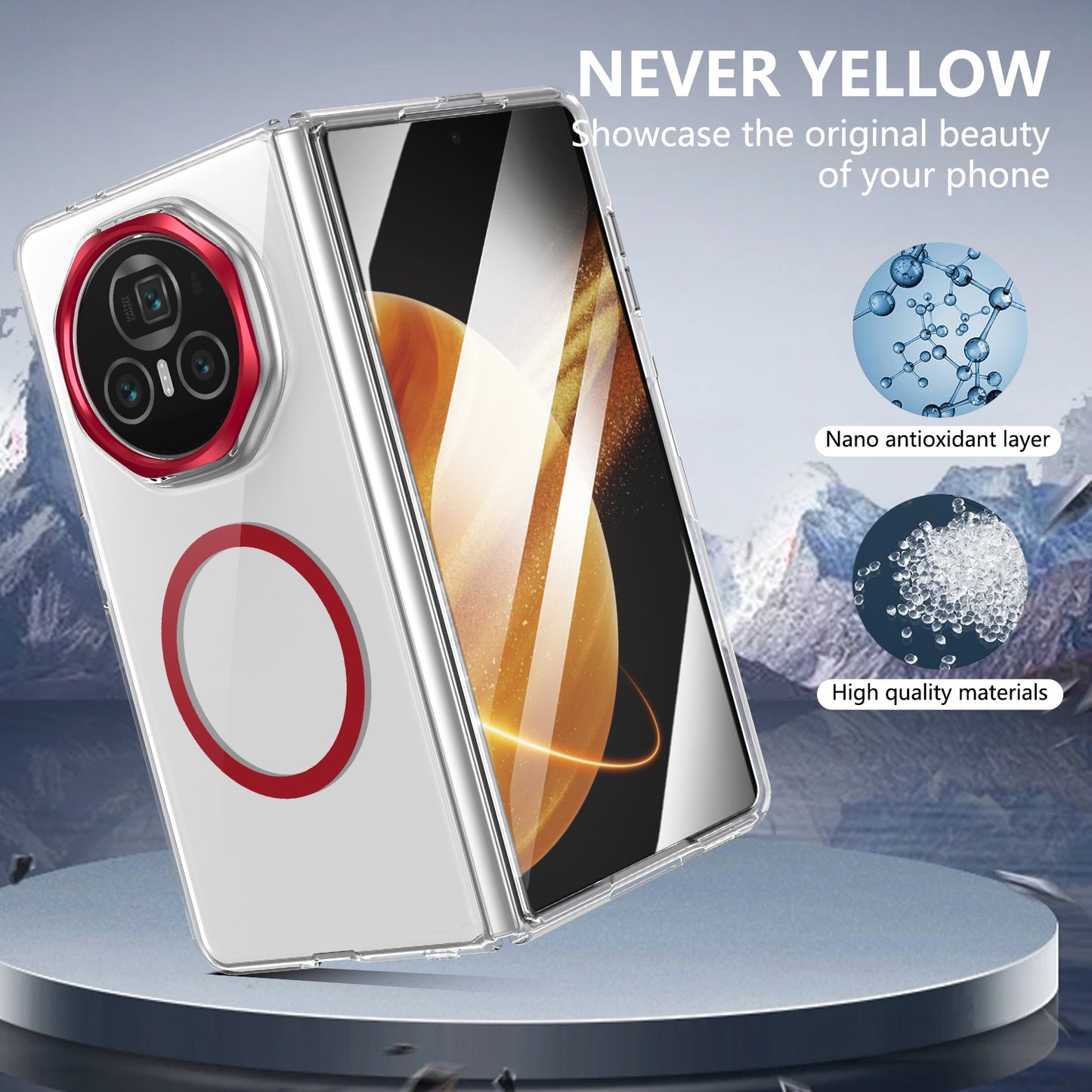 For Honor Magic V3 lce Folding Series MagSafe Integrated Clear PC Phone Case(Red)