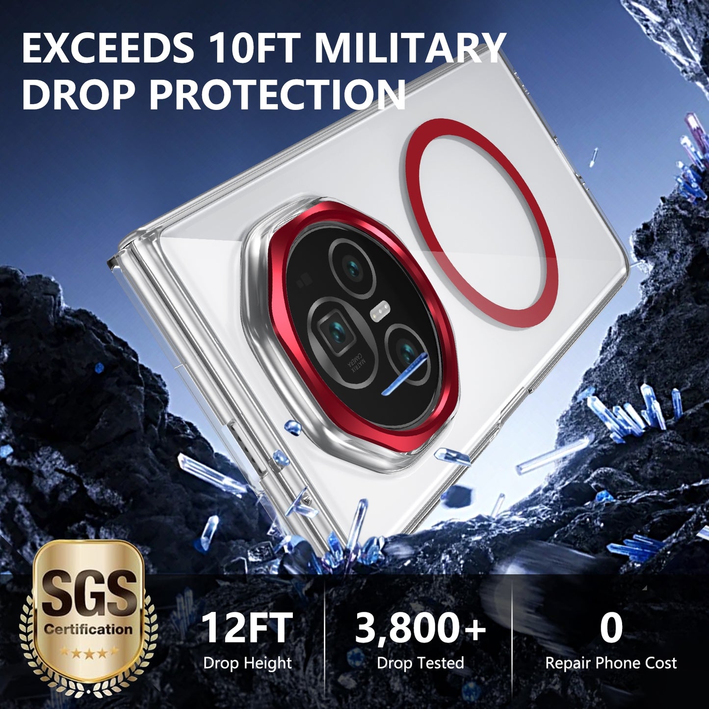 For Honor Magic V3 lce Folding Series MagSafe Integrated Clear PC Phone Case(Red)