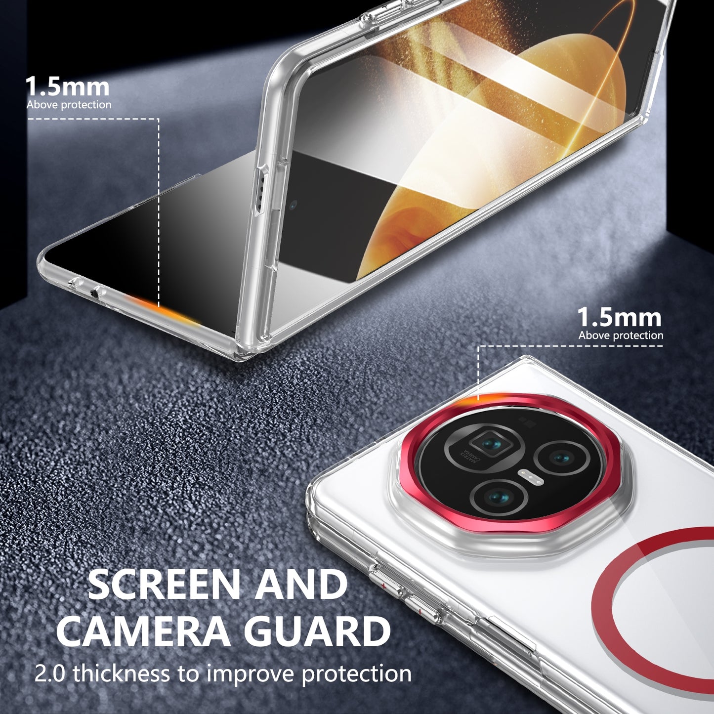 For Honor Magic V3 lce Folding Series MagSafe Integrated Clear PC Phone Case(Red)