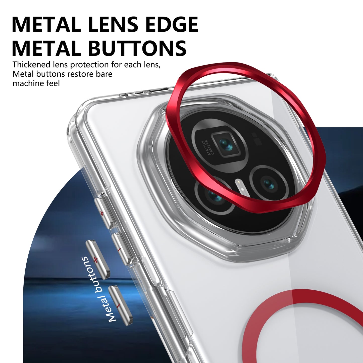 For Honor Magic V3 lce Folding Series MagSafe Integrated Clear PC Phone Case(Red)