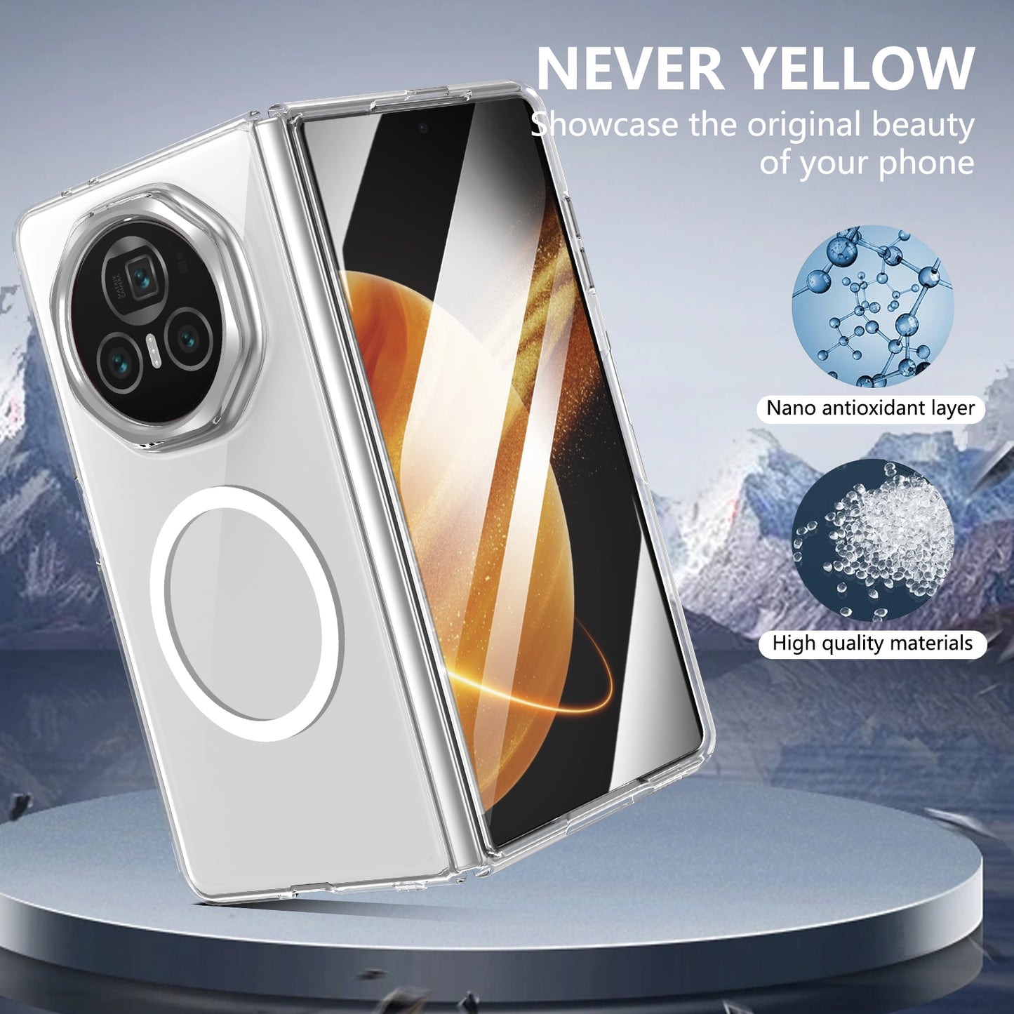 For Honor Magic V3 lce Folding Series MagSafe Integrated Clear PC Phone Case(Silver)