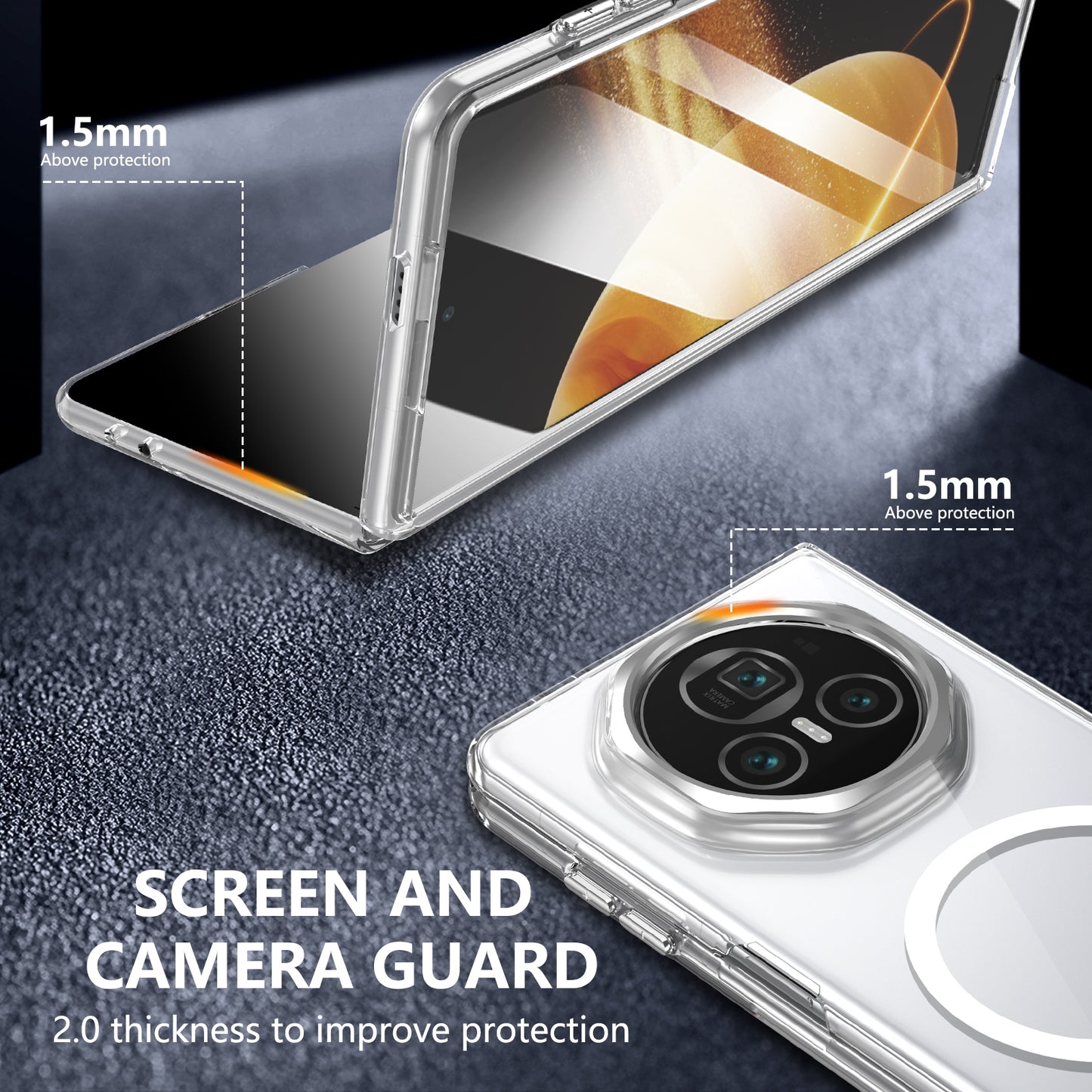 For Honor Magic V3 lce Folding Series MagSafe Integrated Clear PC Phone Case(Silver)