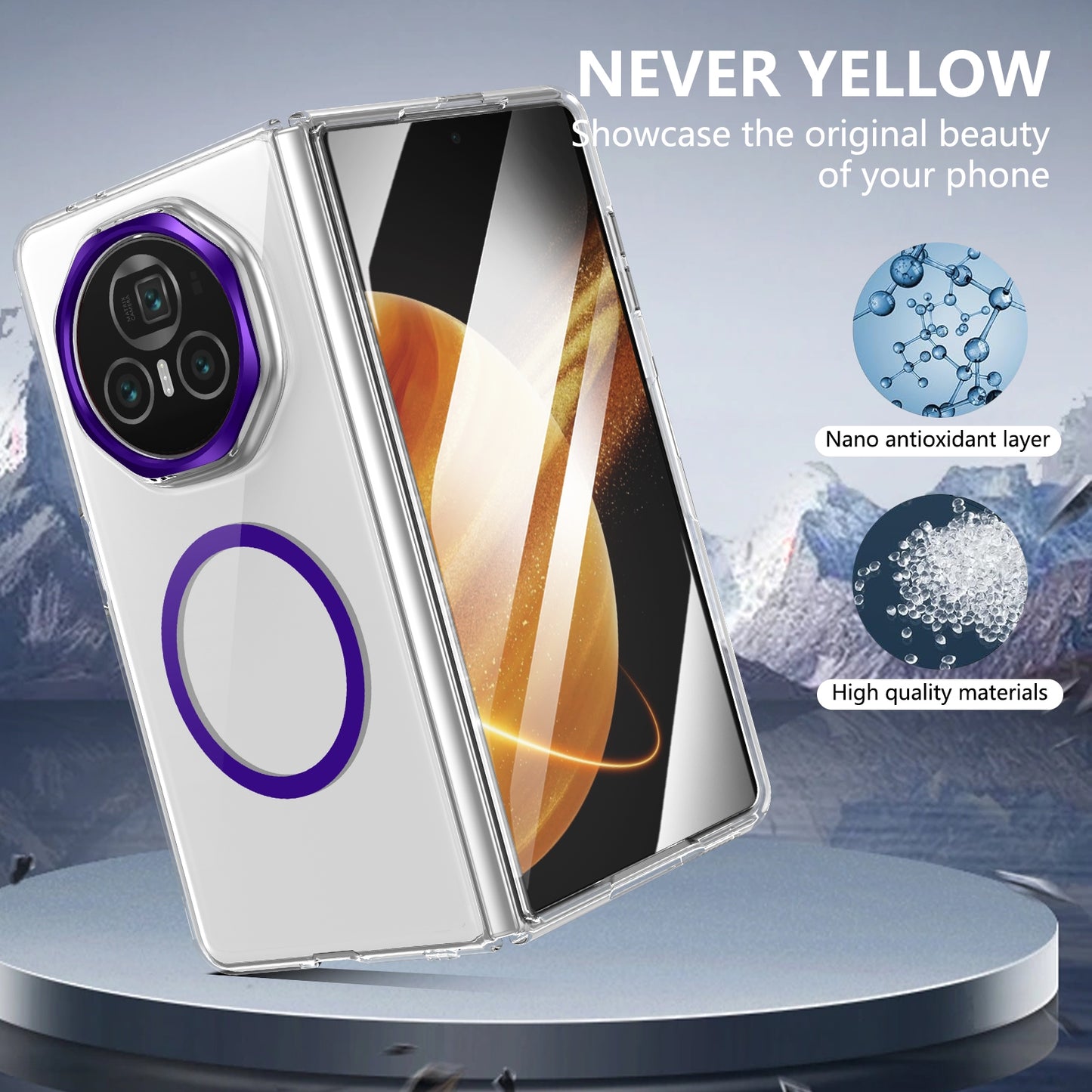 For Honor Magic V3 lce Folding Series MagSafe Integrated Clear PC Phone Case(Purple)