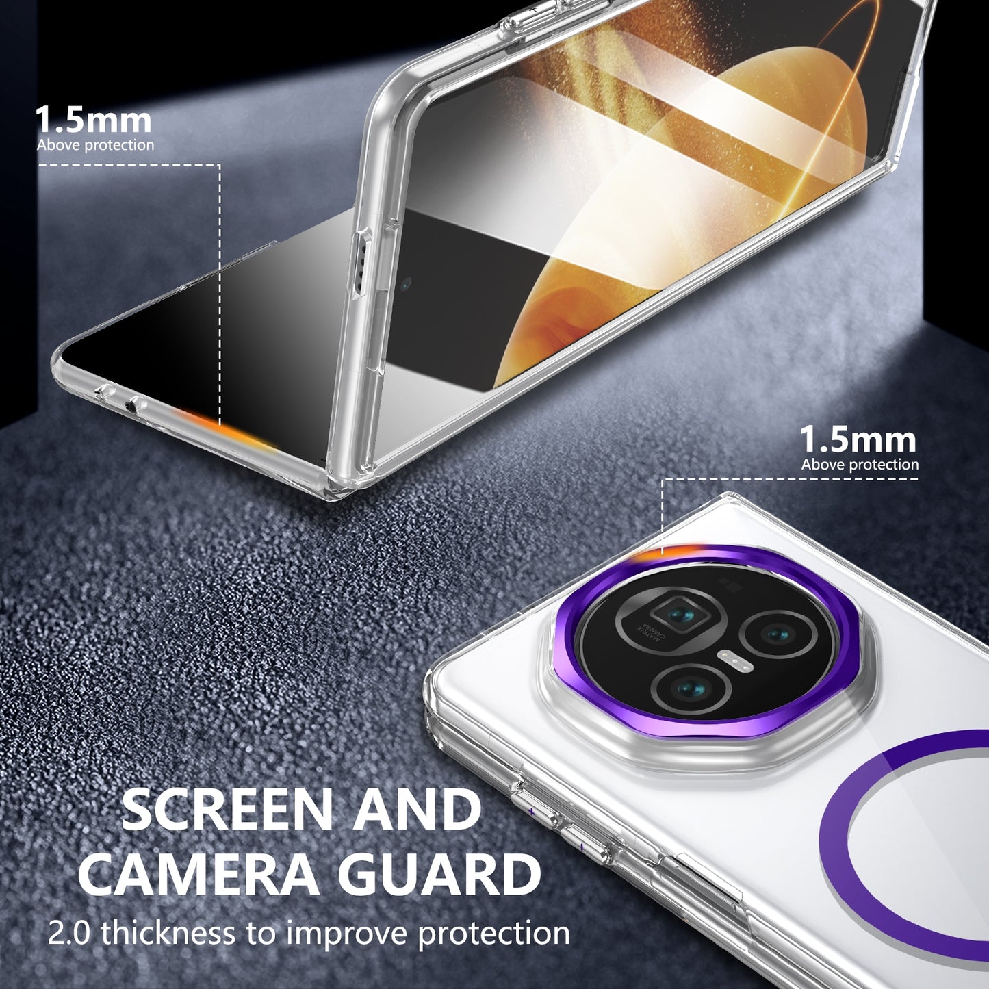 For Honor Magic V3 lce Folding Series MagSafe Integrated Clear PC Phone Case(Purple)