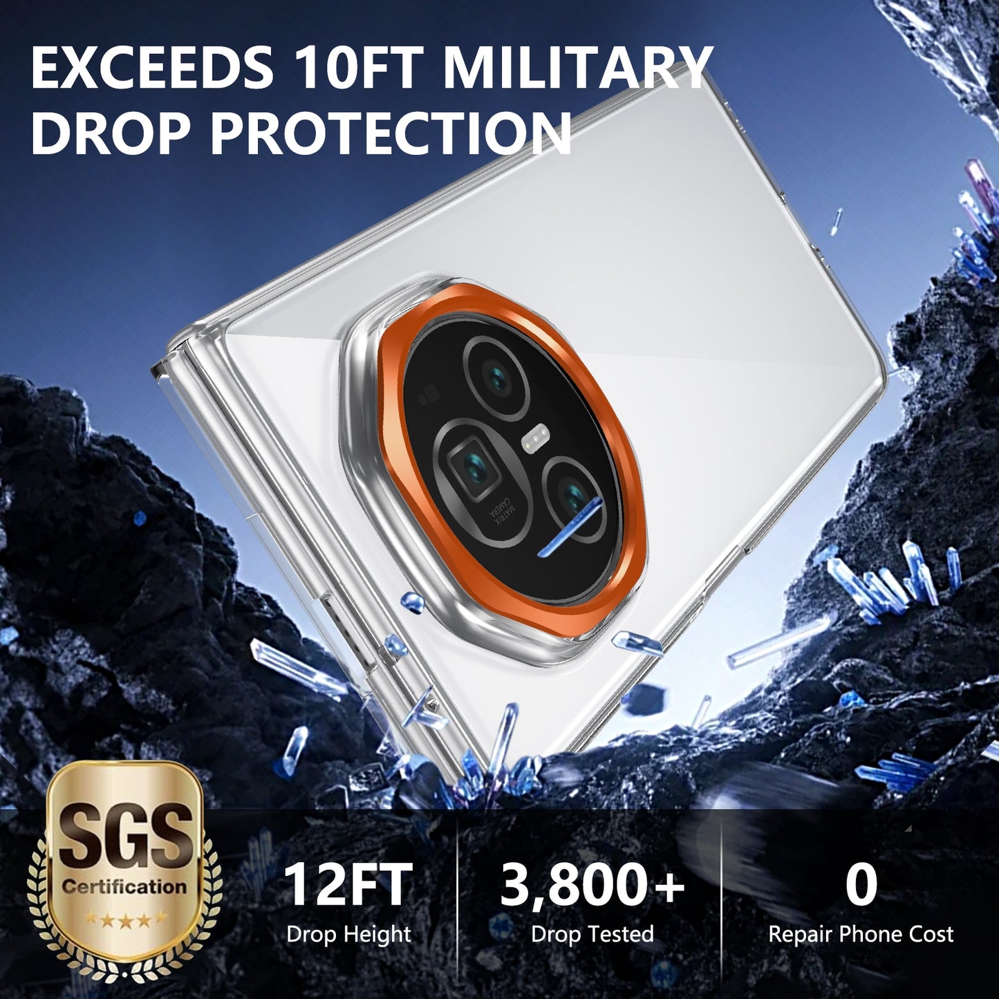 For Honor Magic V3 lce Folding Series Integrated Clear PC Phone Case(Orange)